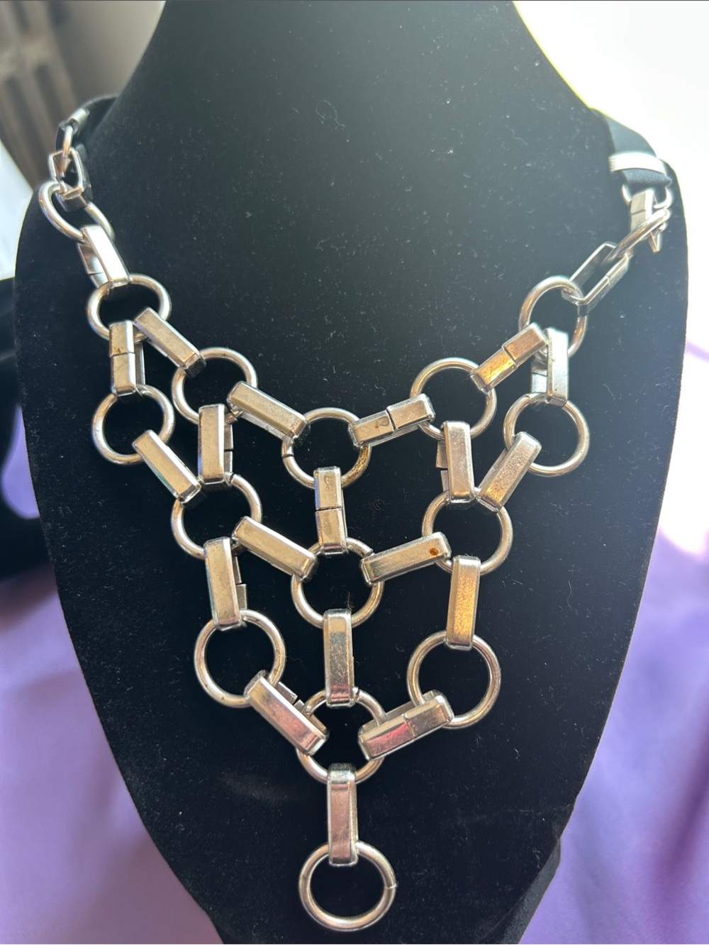 Bold Silver-Tone Geometric Link Necklace
